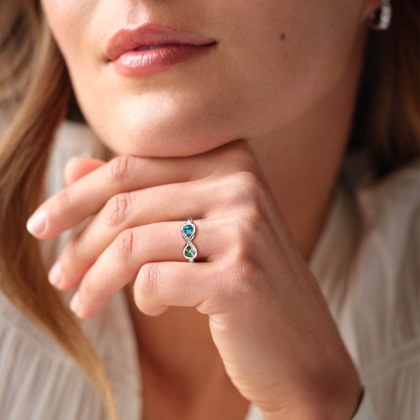 Sterling Silver Personalized Birthstone Infinity Ring with Names