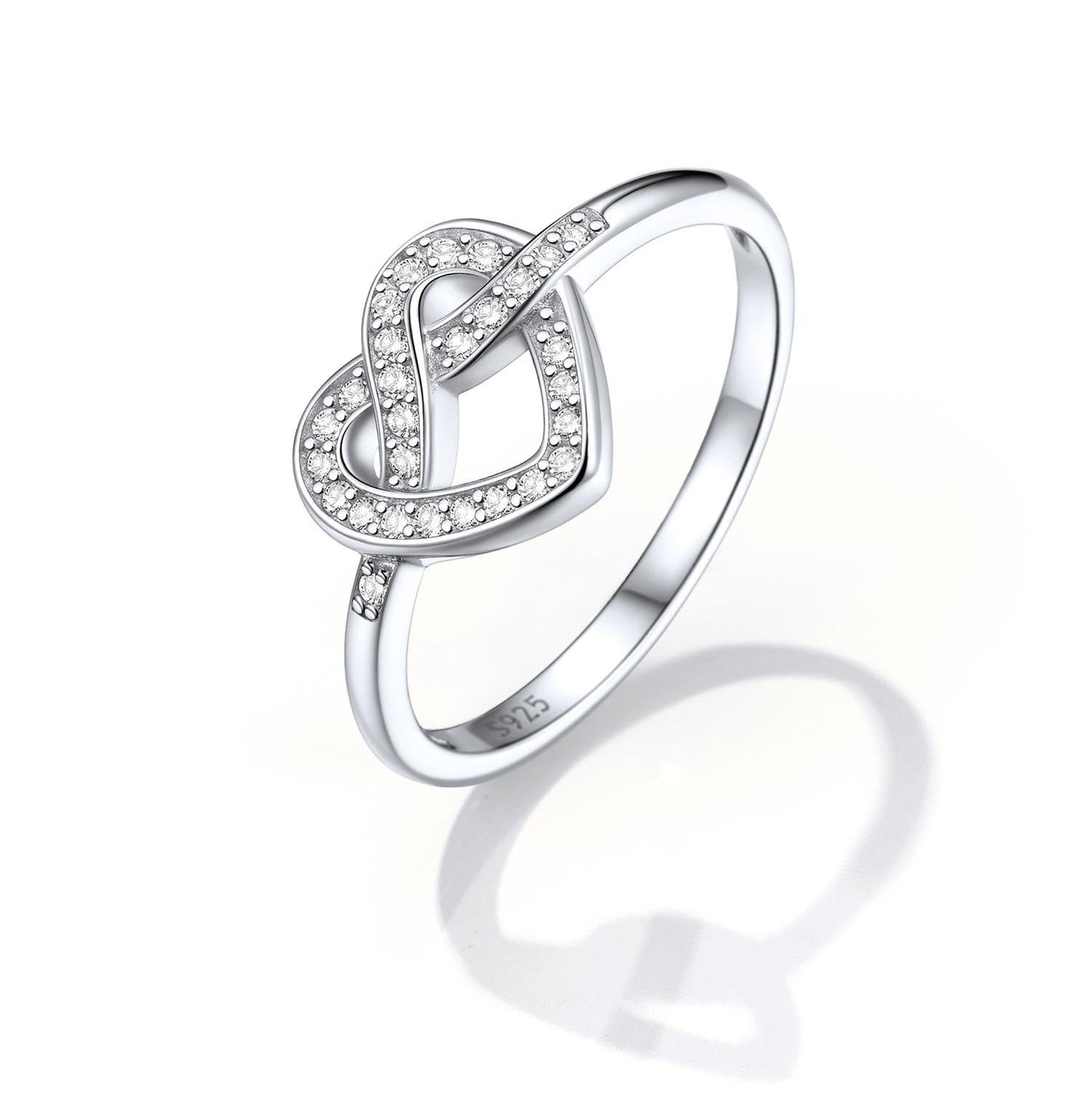 925 Sterling Silver CZ Heart Love Knot Promise Ring for Women