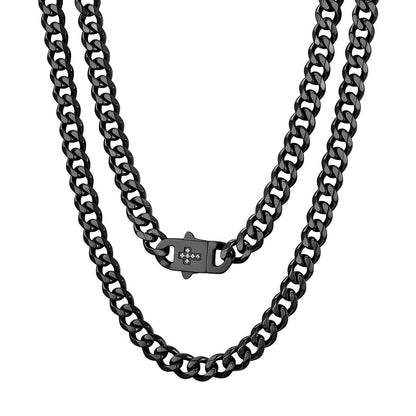 CZ Cross Cuban Link Chain Necklace 9mm black plated