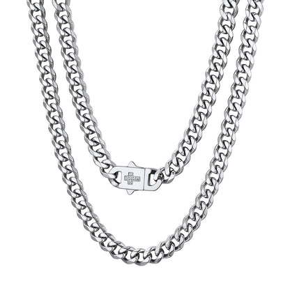 CZ Cross Cuban Link Chain Necklace in Stainless Steel 9mm
