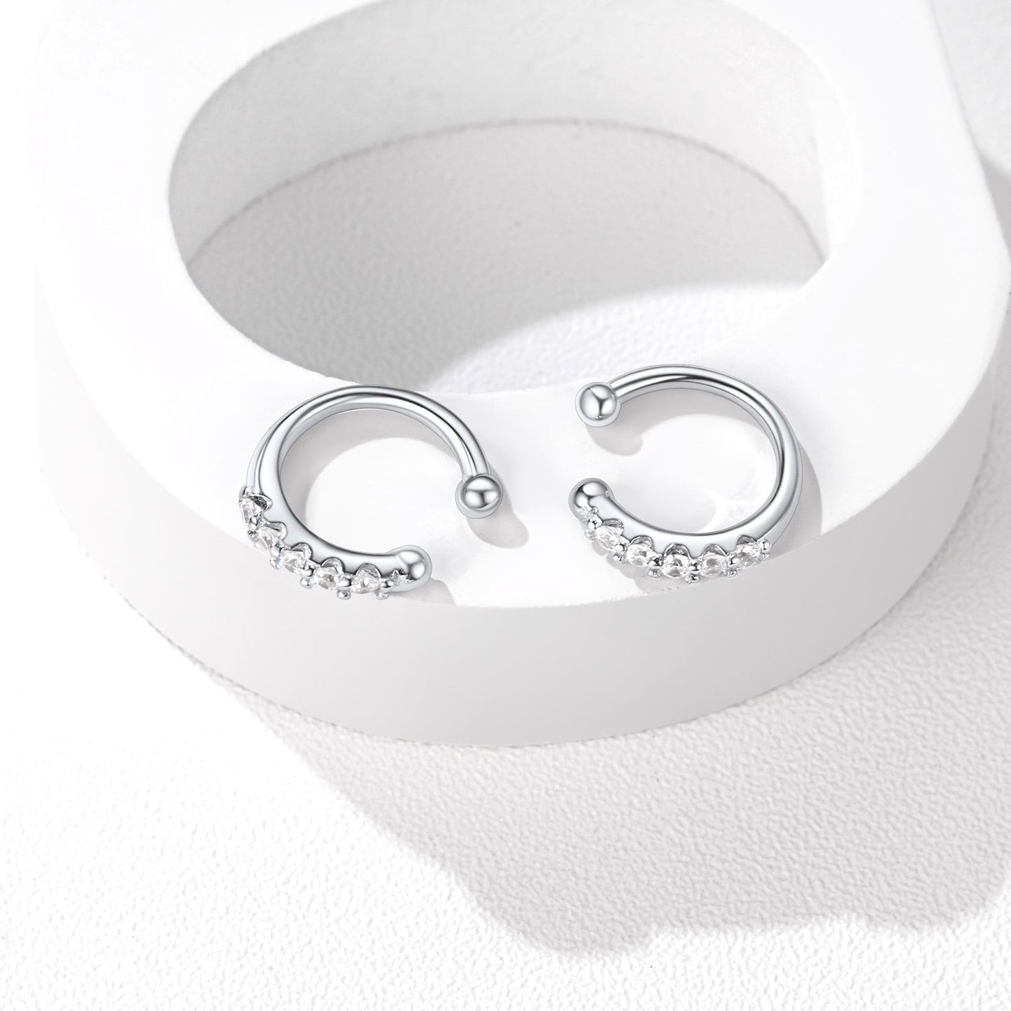 CZ Ear Cuff Clip on Earrings in Sterling Silver 