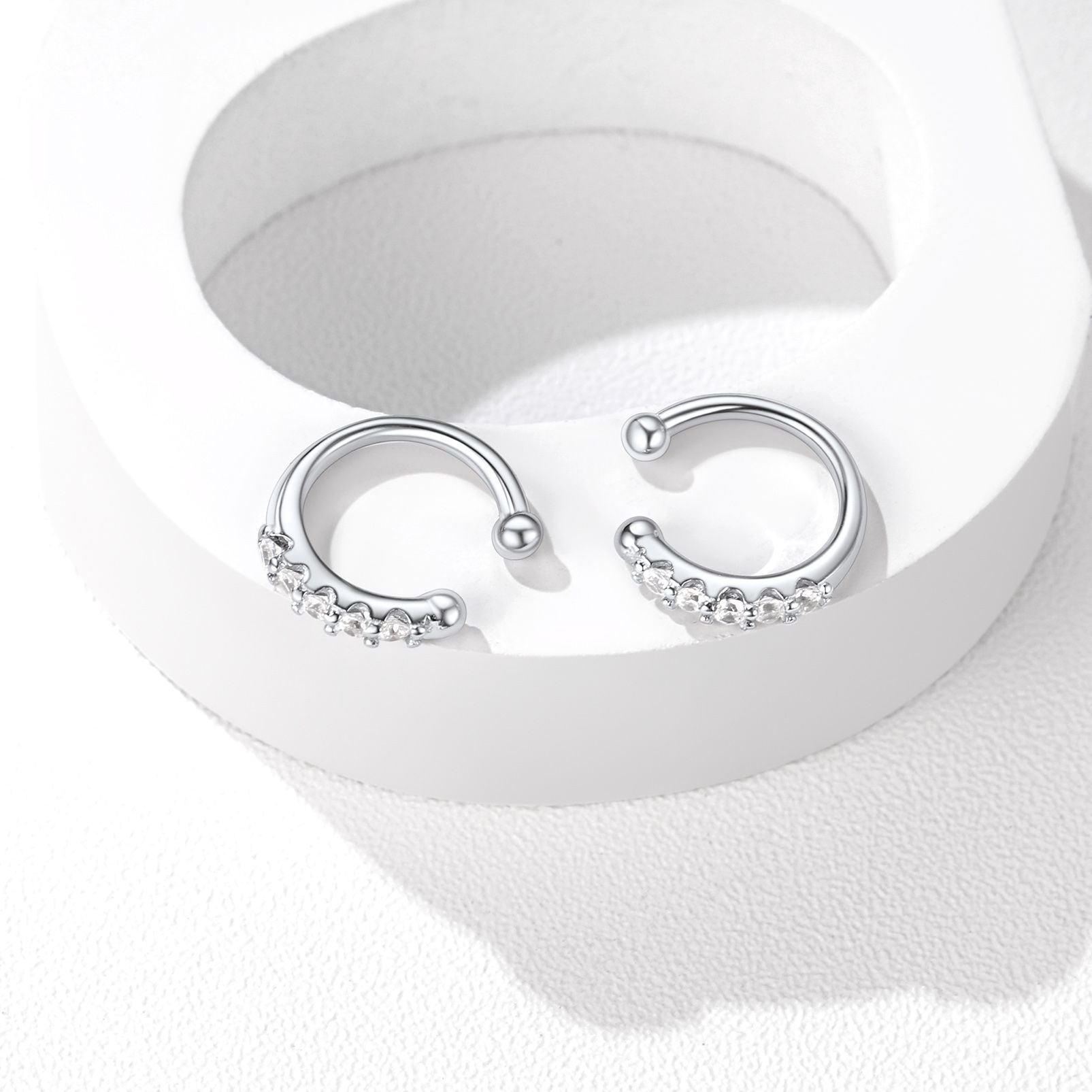 CZ Ear Cuff Clip on Earrings in Sterling Silver 