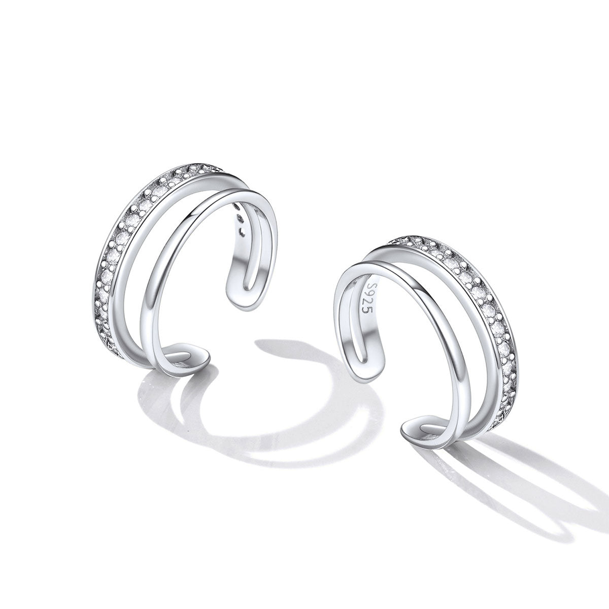 CZ Ear Cuff Earrings Clip On Earrings in Sterling Silver