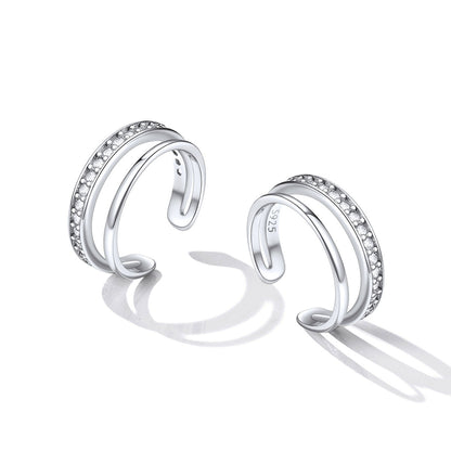 CZ Ear Cuff Earrings Clip On Earrings in Sterling Silver