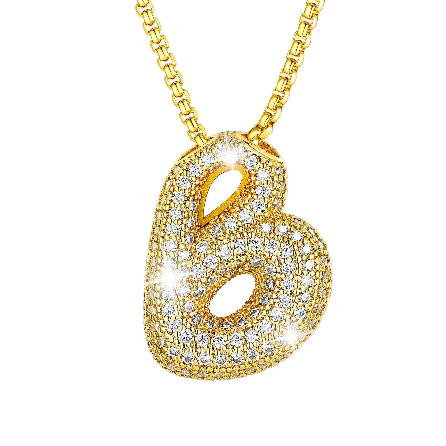 CZ Gold Bubble Letter B Necklace