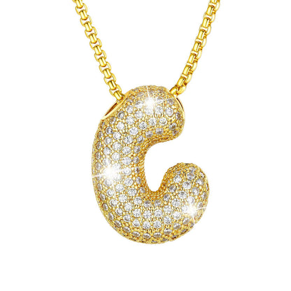 CZ Gold Bubble Letter C Necklace
