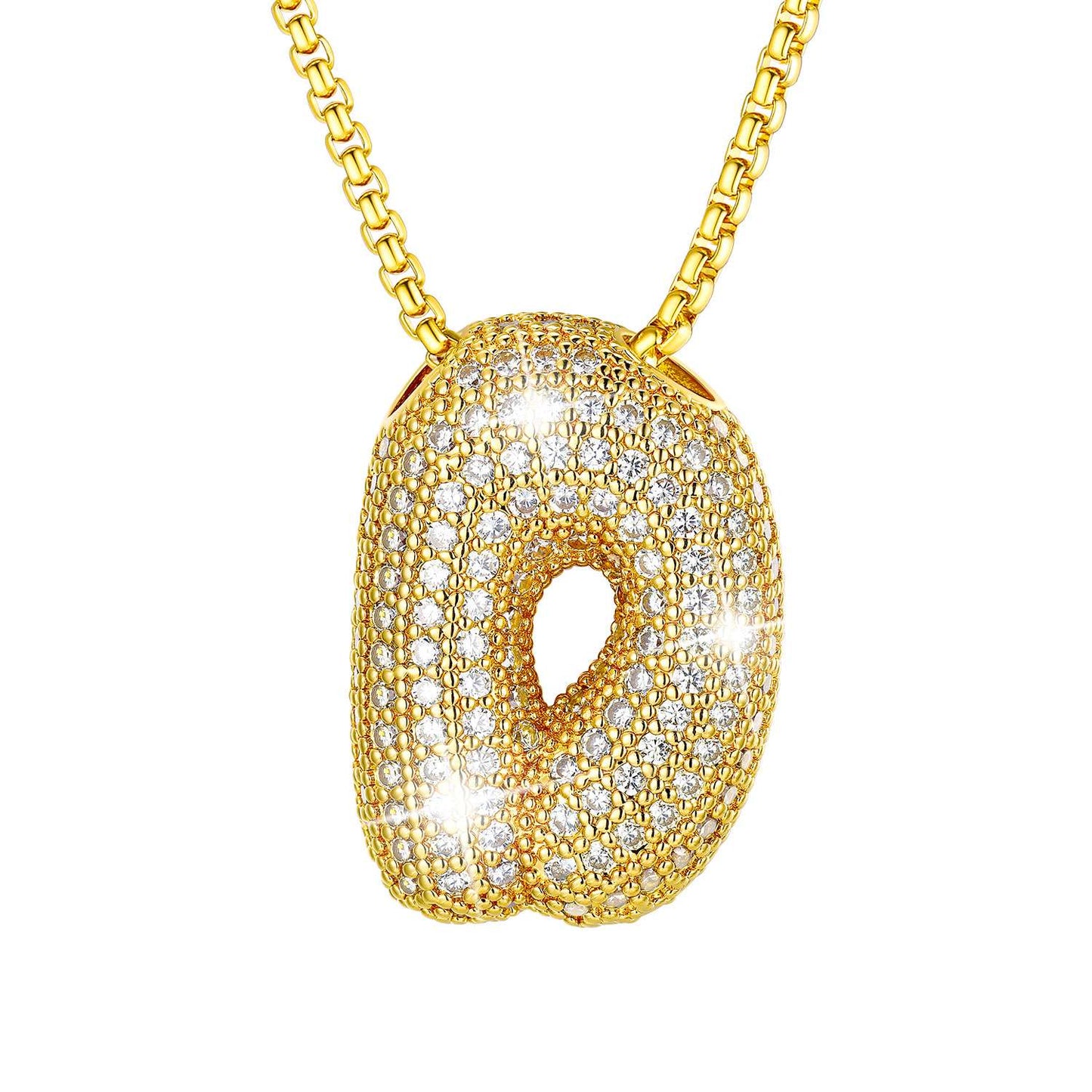 CZ Gold Bubble Letter D Necklace