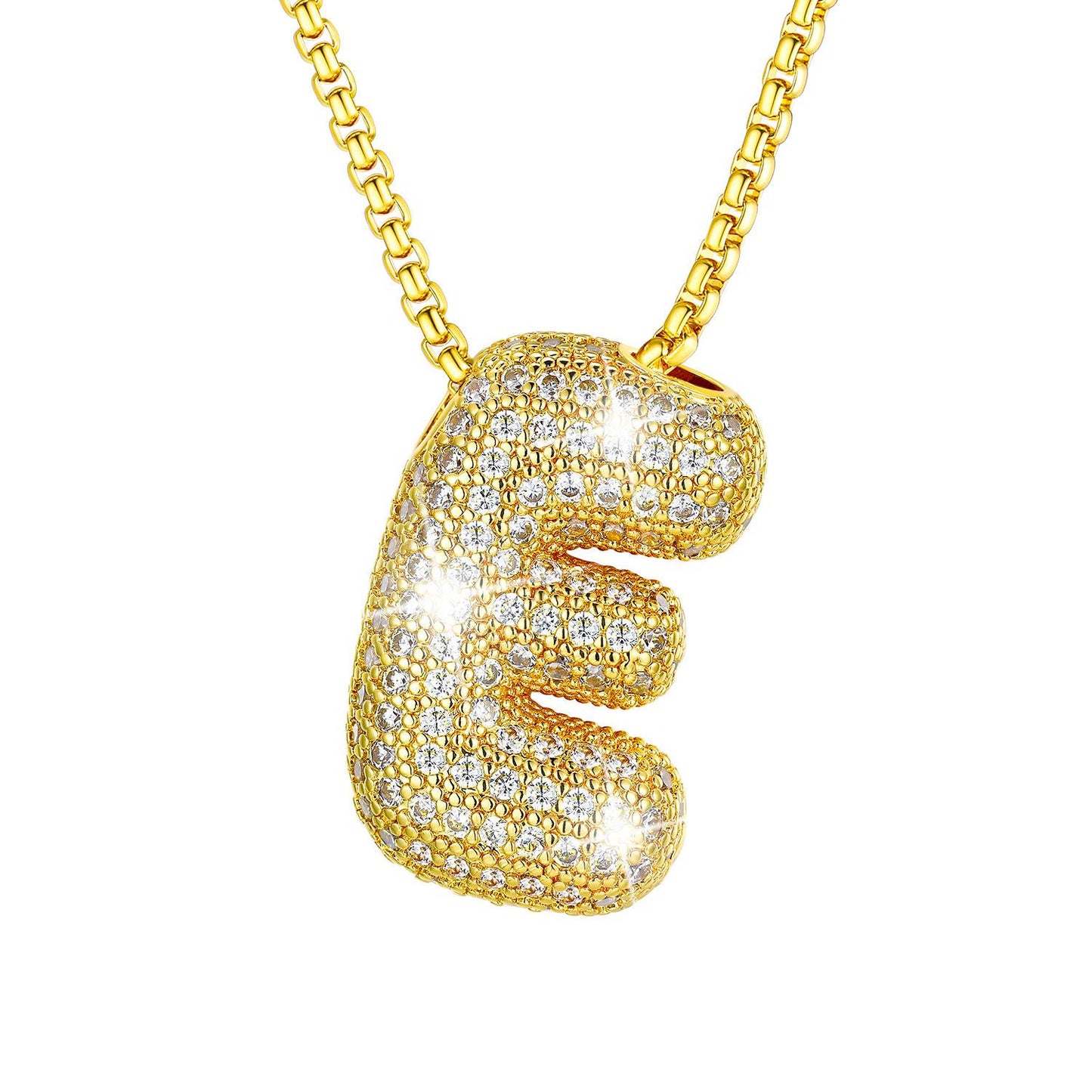 CZ Gold Bubble Letter E Necklace