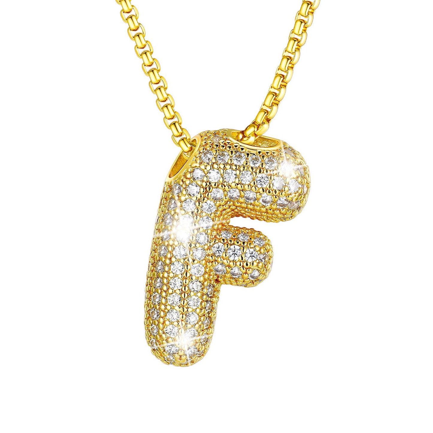 CZ Gold Bubble Letter F Necklace