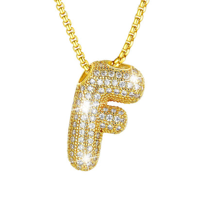 CZ Gold Bubble Letter F Necklace