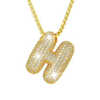 CZ Gold Bubble Letter H Necklace