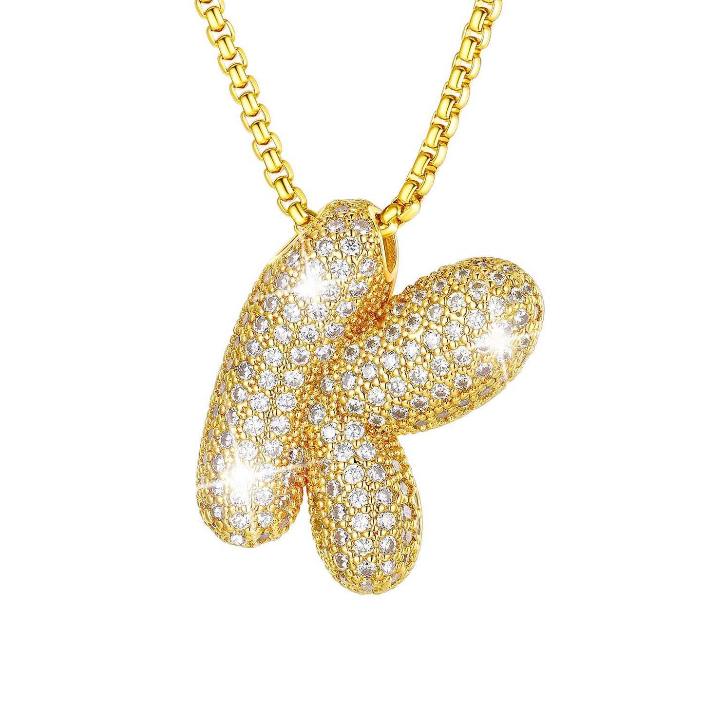 CZ Gold Bubble Letter K Necklace