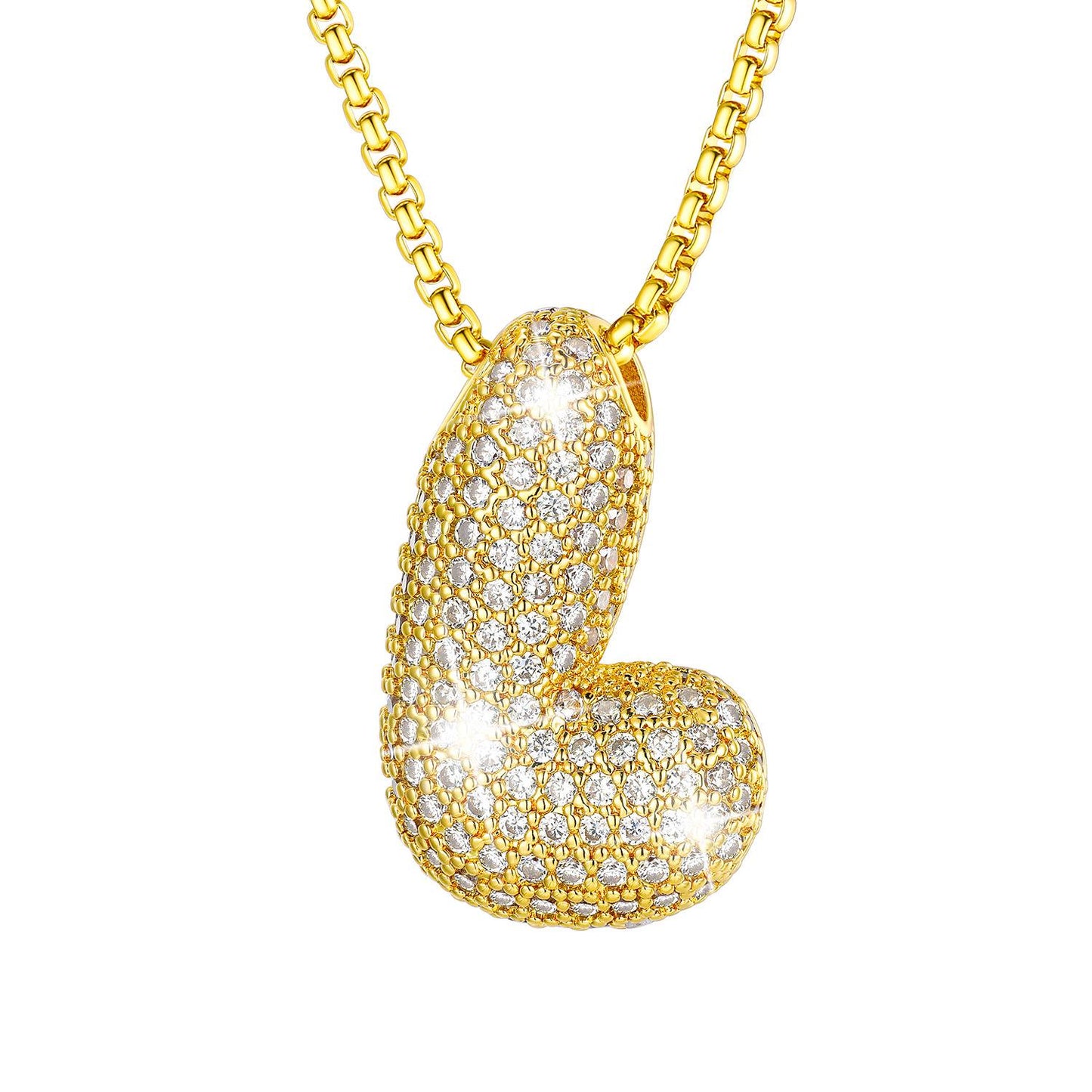 CZ Gold Bubble Letter L Necklace