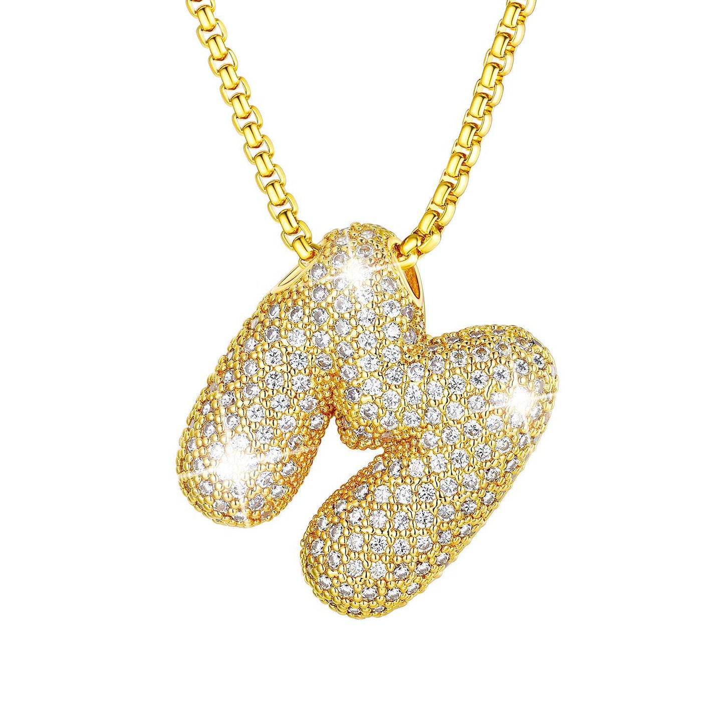 CZ Gold Bubble Letter M Necklace