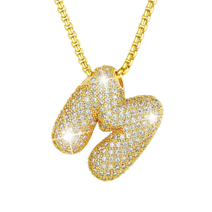CZ Gold Bubble Letter M Necklace