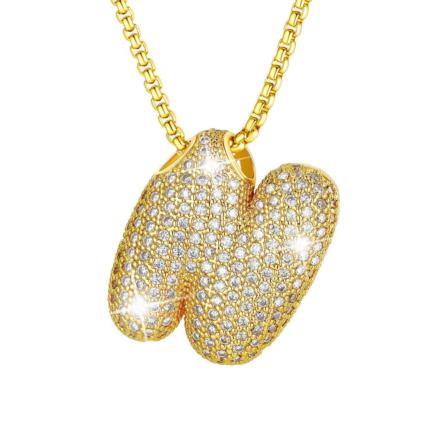CZ Gold Bubble Letter N Necklace