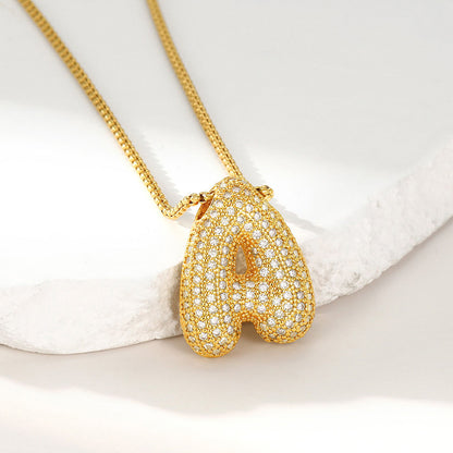 CZ Gold Bubble Letter Necklace Initial A
