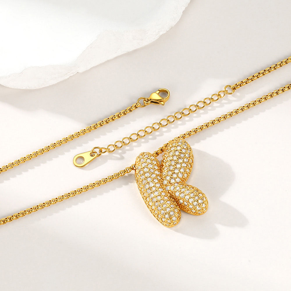 CZ Gold Bubble Letter Necklace Initial K