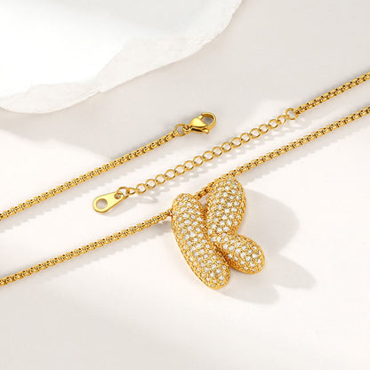 CZ Gold Bubble Letter Necklace Initial K