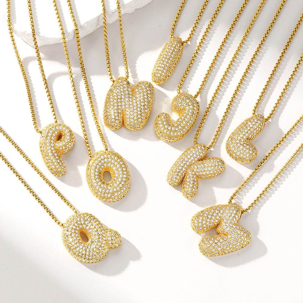 CZ Gold Bubble Letter Necklace in different initial