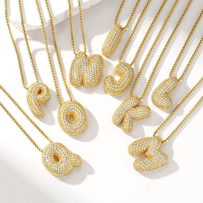 CZ Gold Bubble Letter Necklace in different initial