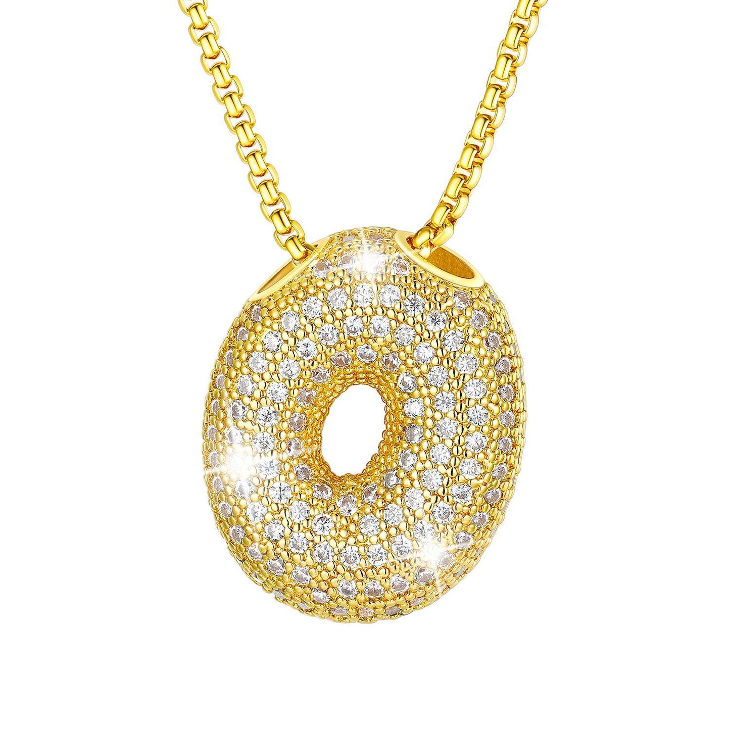 CZ Gold Bubble Letter O Necklace