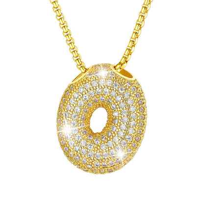 CZ Gold Bubble Letter O Necklace