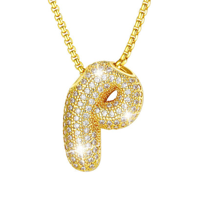 CZ Gold Bubble Letter P Necklace