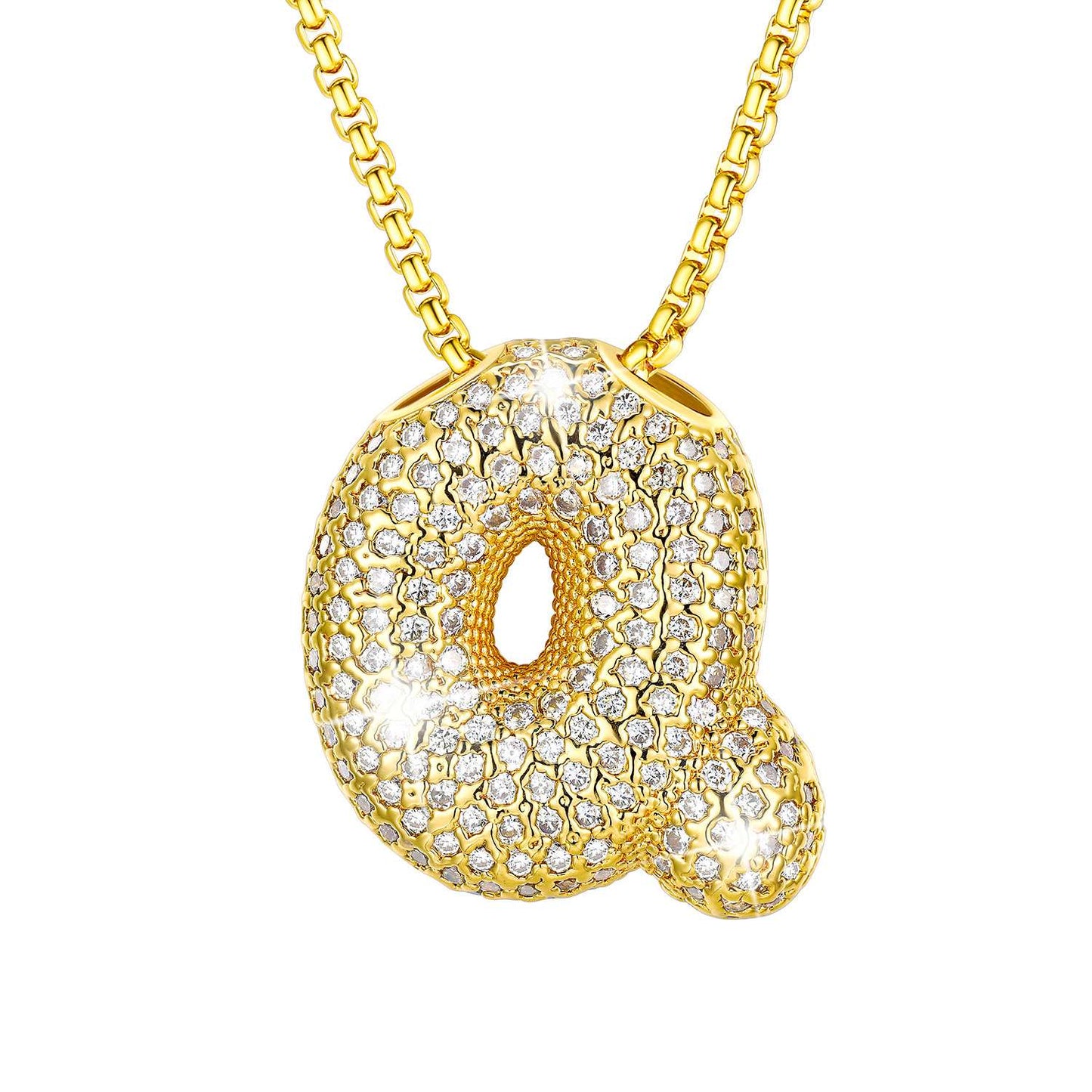 CZ Gold Bubble Letter Q Necklace