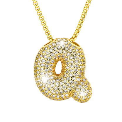 CZ Gold Bubble Letter Q Necklace