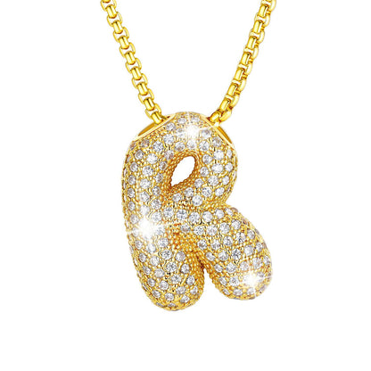 CZ Gold Bubble Letter R Necklace