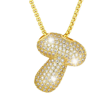 CZ Gold Bubble Letter T Necklace