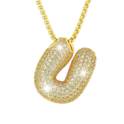 CZ Gold Bubble Letter U Necklace
