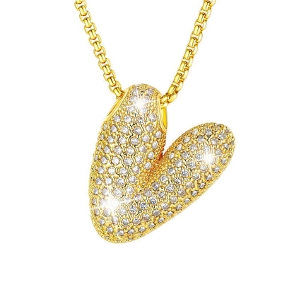 CZ Gold Bubble Letter V Necklace