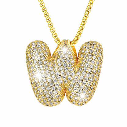 CZ Gold Bubble Letter W Necklace
