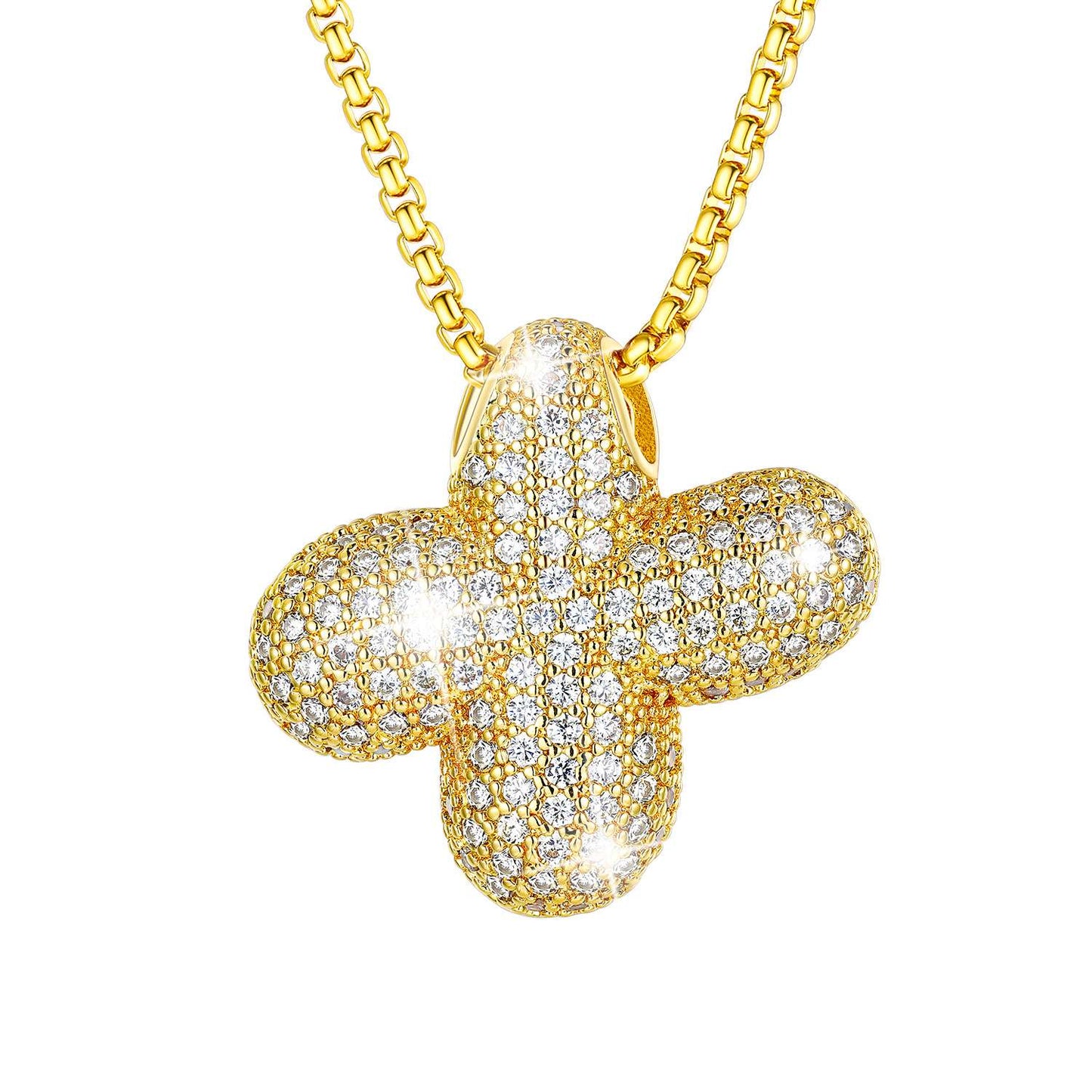 CZ Gold Bubble Letter X Necklace