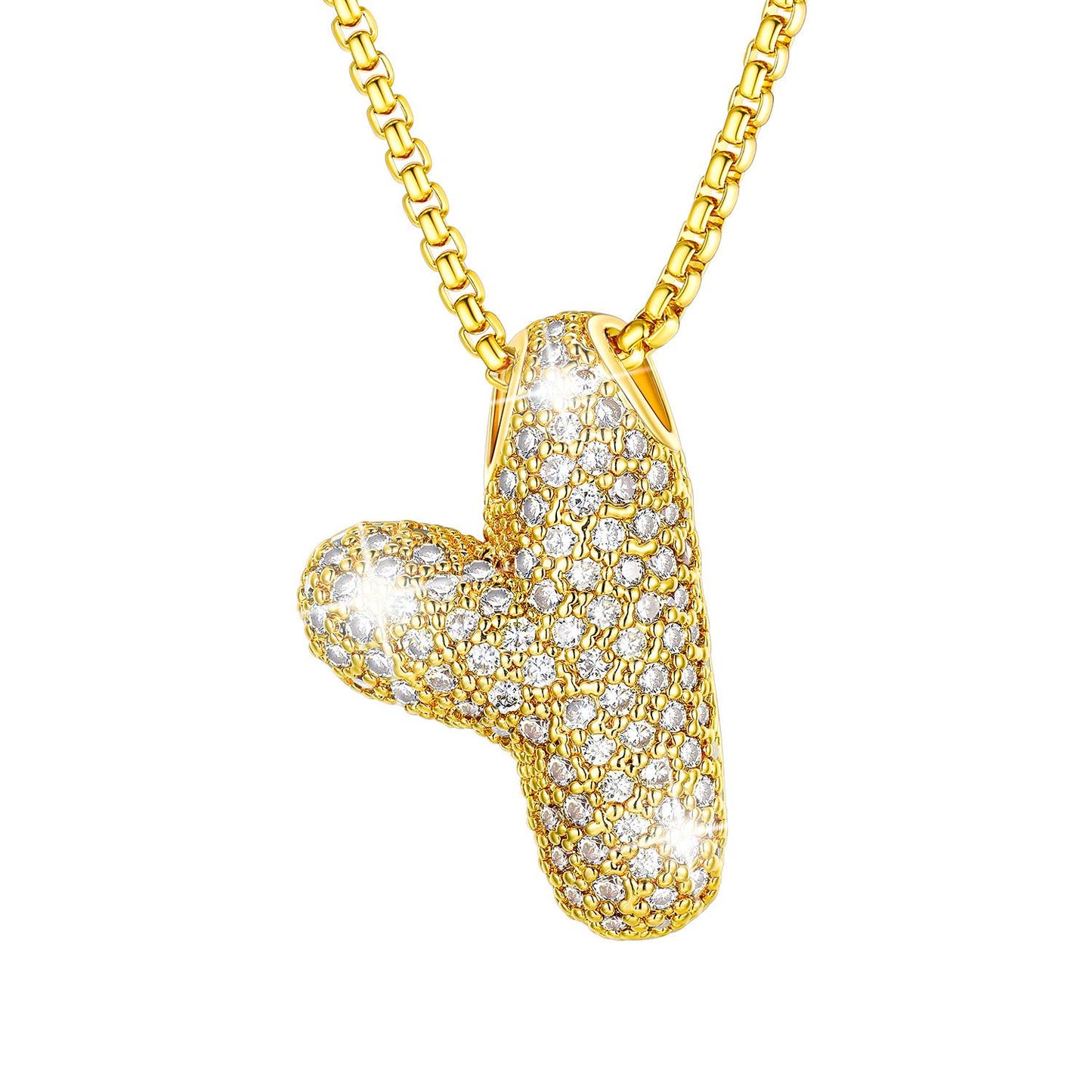 CZ Gold Bubble Letter Y Necklace
