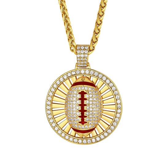 CZ Gold Spinning Rugby Necklaces Sport Necklaces