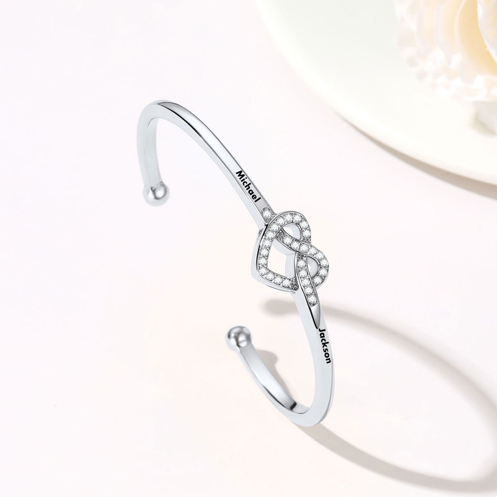 CZ Heart Love Knot Cuff Bracelet