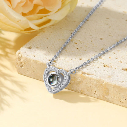 CZ Heart Photo Projection Necklace 