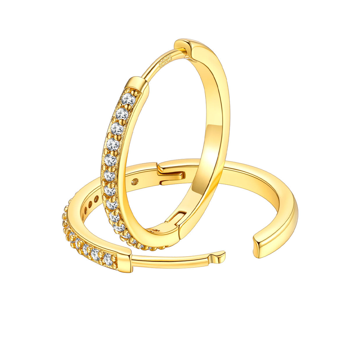 CZ Huggie Hoop Earrings for Men Women 16mm Gold Plated