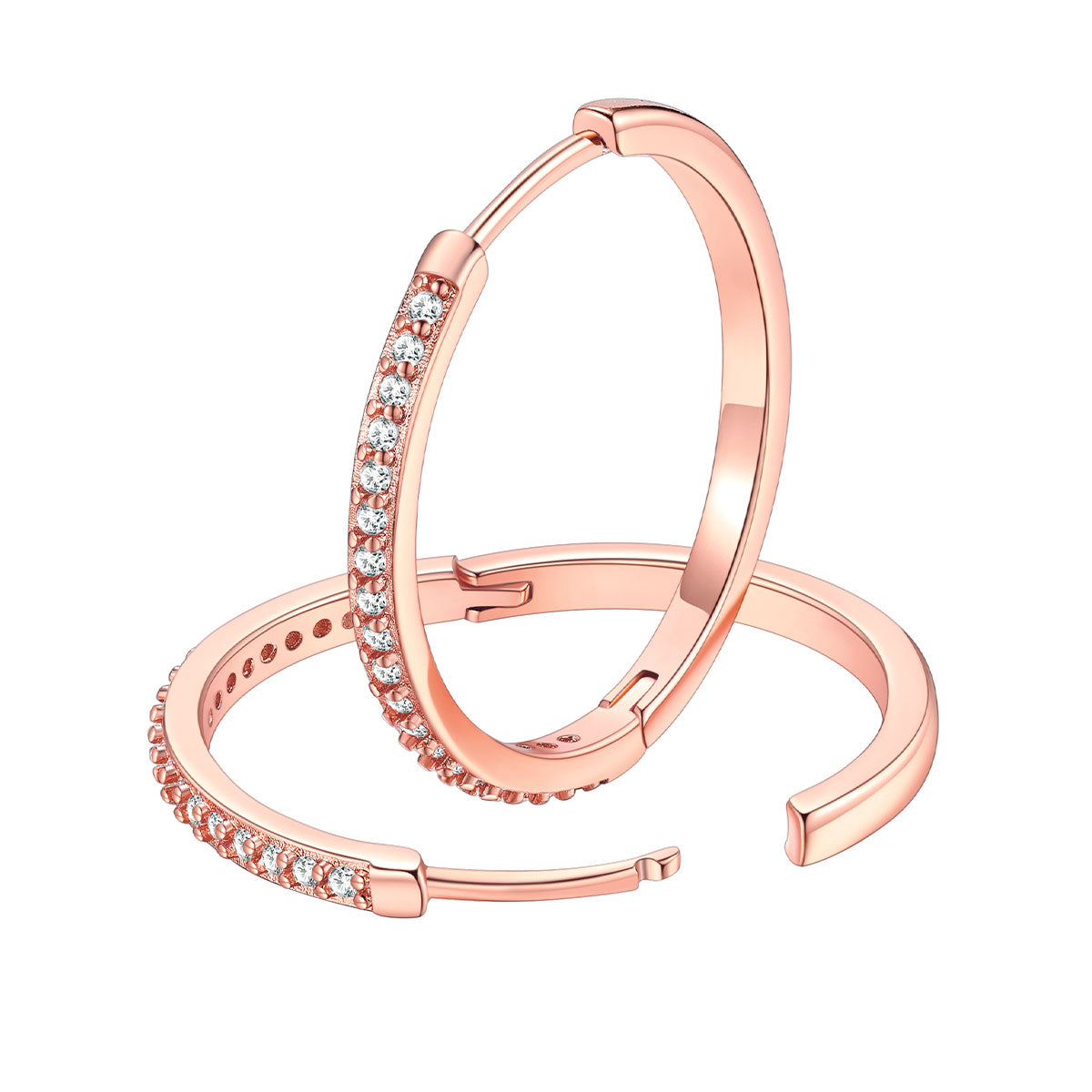 CZ Huggie Hoop Earrings for Men Women 20mm Rose Gold Plated
