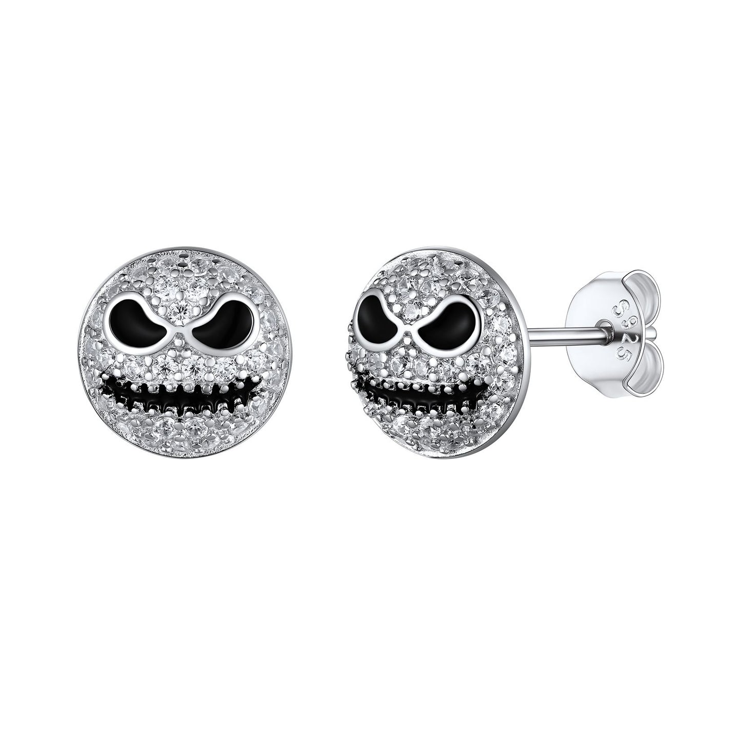 CZ Jack Skellington Stud Earrings in 925 Sterling Silver