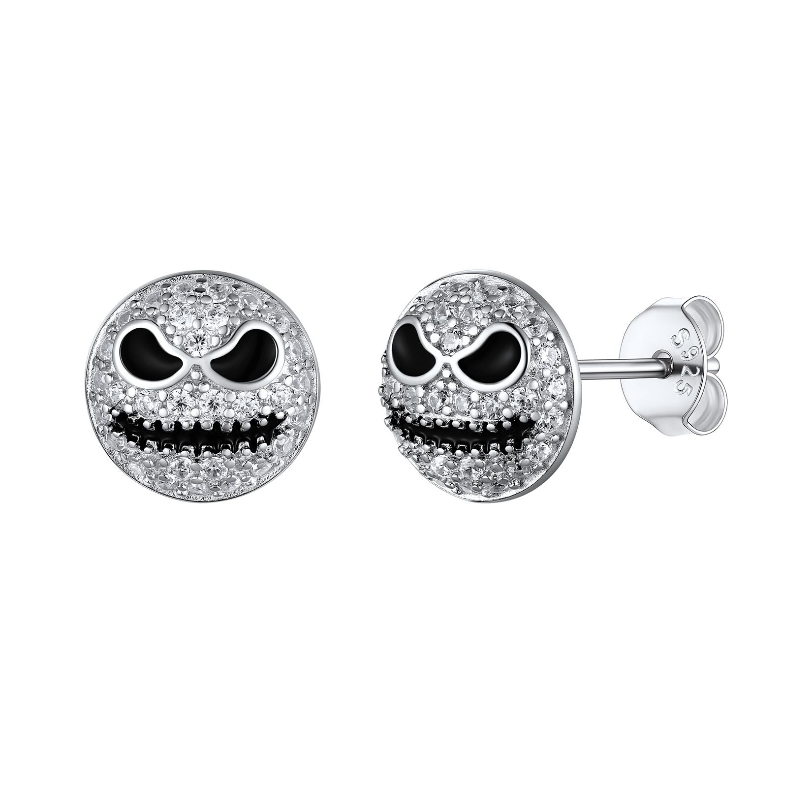 CZ Jack Skellington Stud Earrings in 925 Sterling Silver