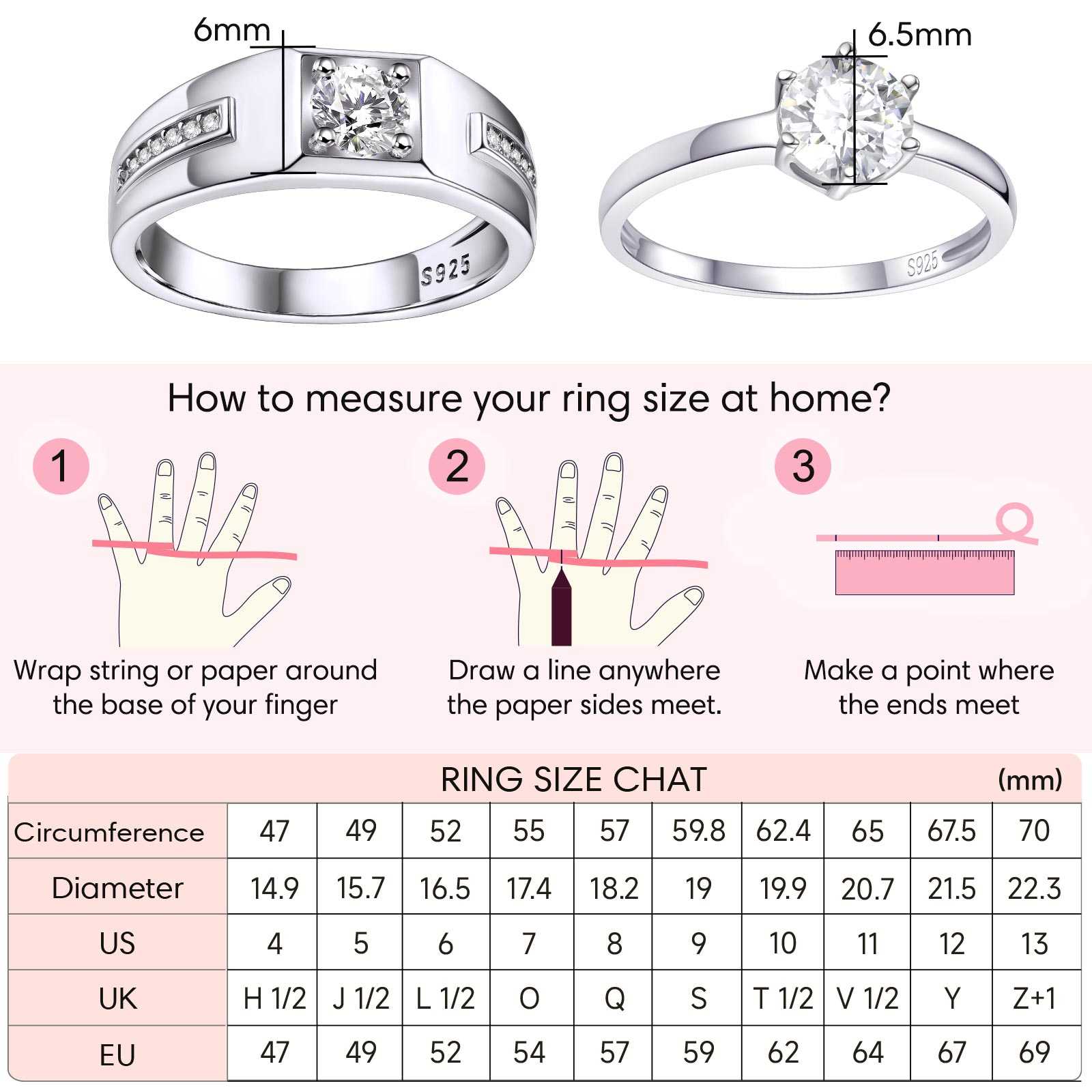 CZ Promise Rings for Couple Dimension, Durable