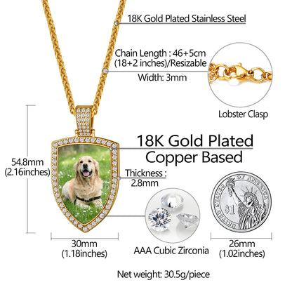 CZ Shield Pictures Necklace: Dimension, Durable, Solid