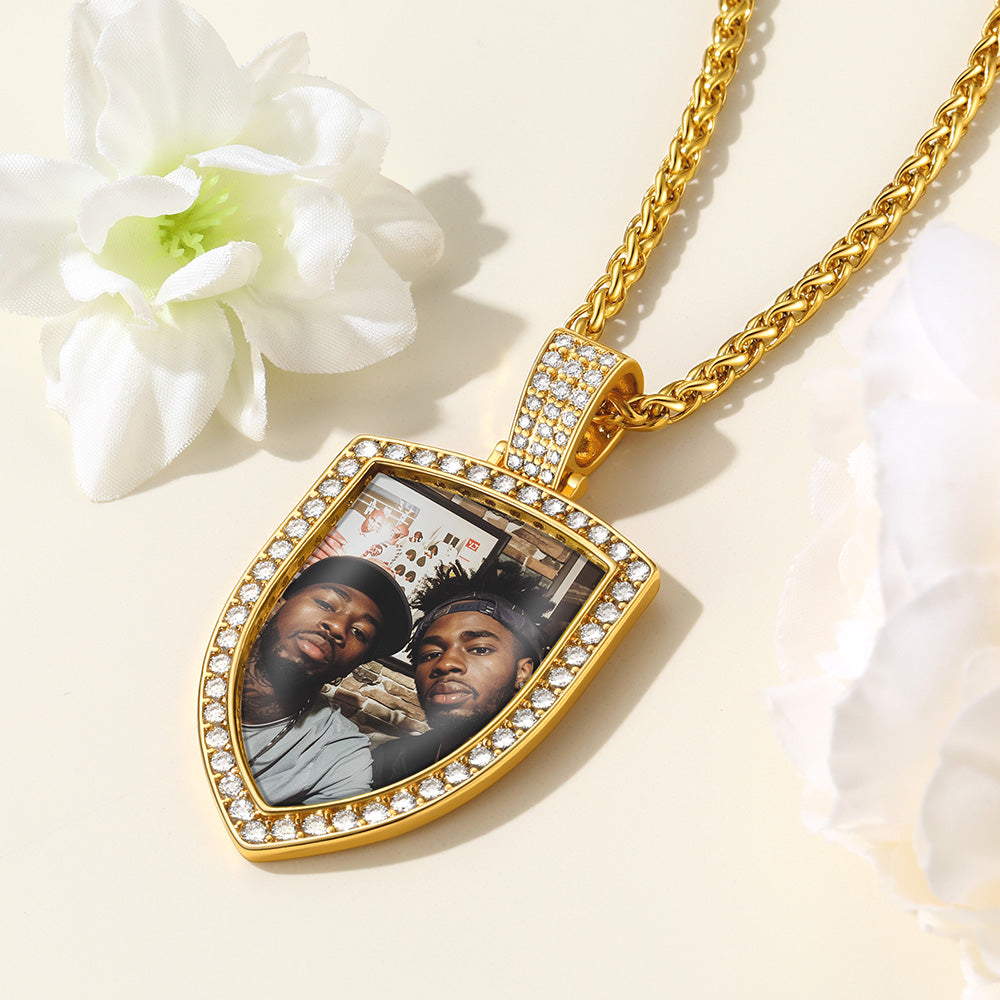 CZ Shield Pictures Necklace in Gold Plated