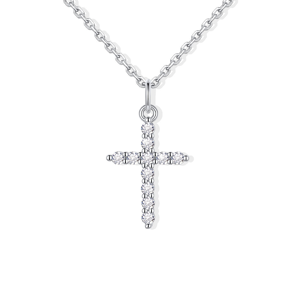 CZ Silver cross pendant necklace on a white background small