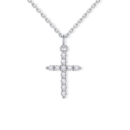 CZ Silver cross pendant necklace on a white background small