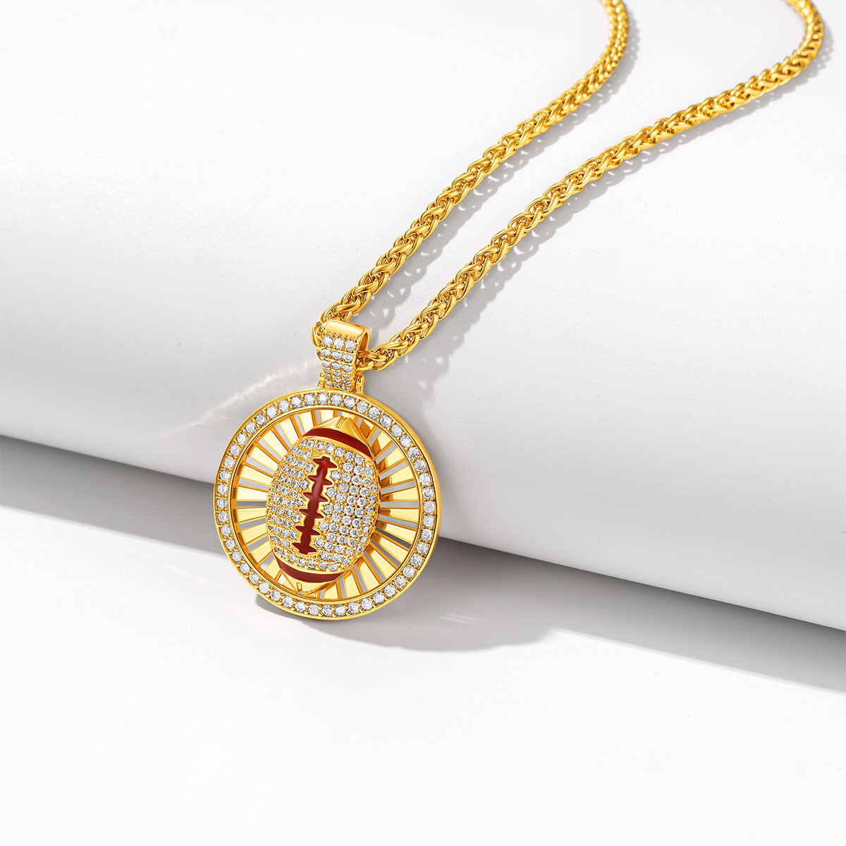 CZ Spinning Rugby Necklaces Sport Necklaces